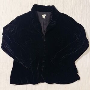 Anthropologie Odille Black Velvet Button Down Jacket size 14 Silk Blend